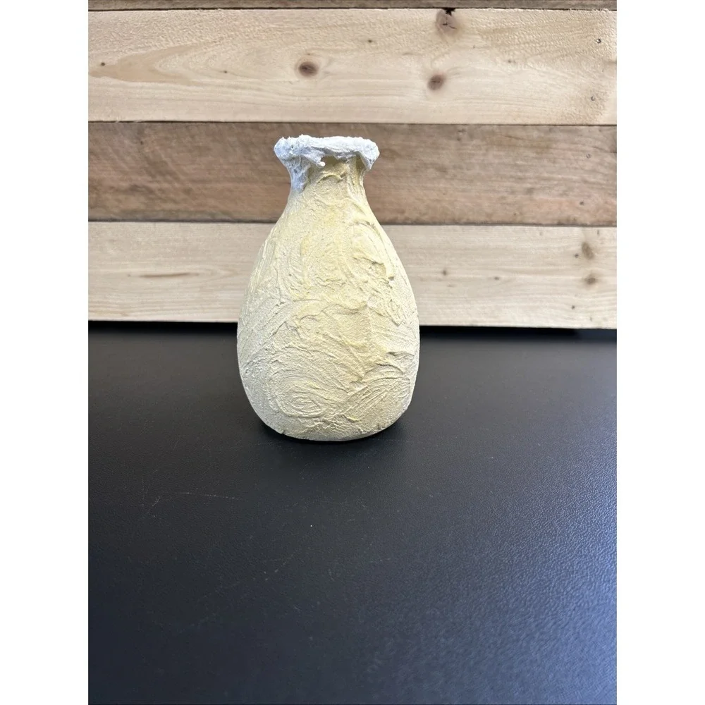 Quirky Revamped Ceramic Vase Rustic Primitive Textured Yellow Grunge Whimsical